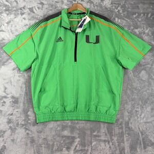 Adidas Miami Hurricanes Men Large Miami Nights Short Sleeve 1/2 Zip Jacket Green